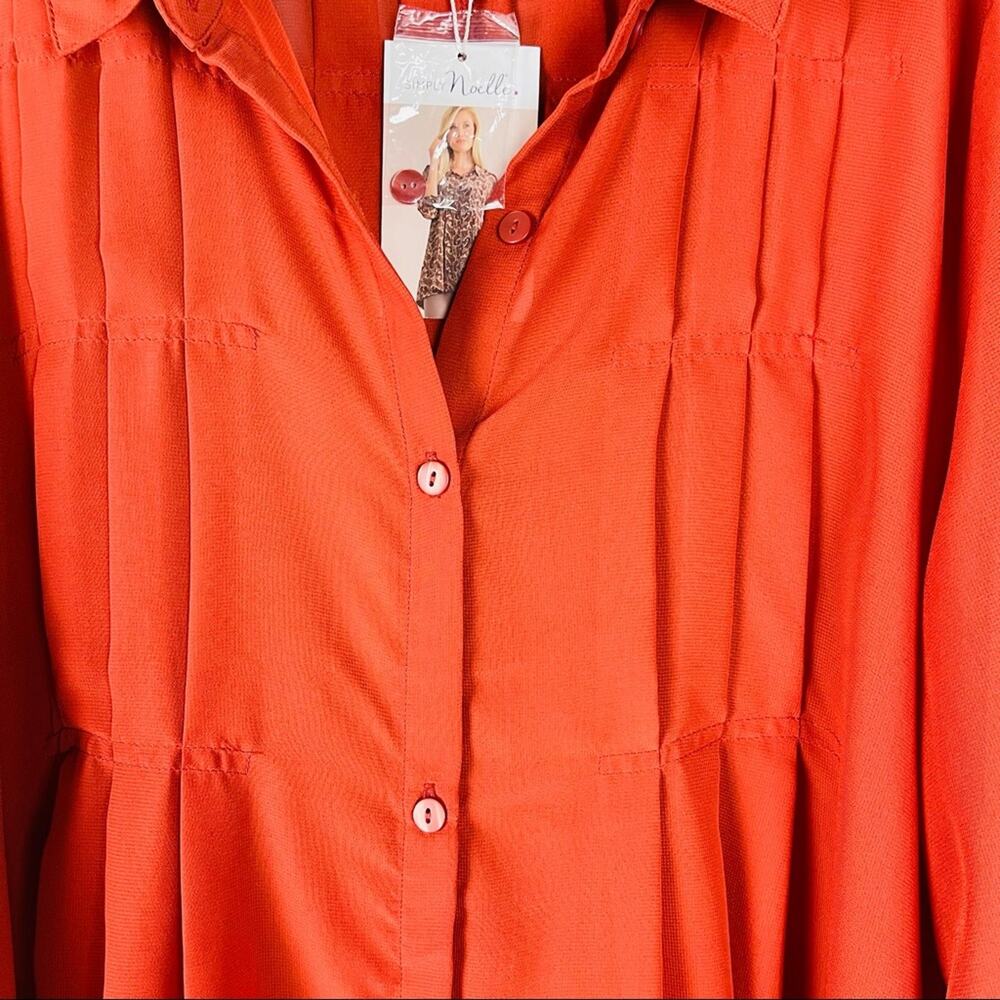 NEW Simply Noelle orange semi sheer chiffon button front pleat office top large - Picture 4 of 10